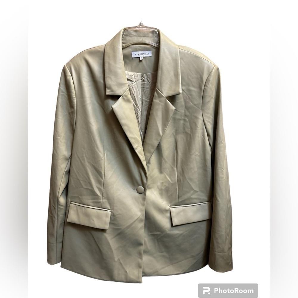 WEWOREWHAT Overaized Women’s Downtown Blazer Vegan Leather SZ M jacket Oat Beige - Picture 6 of 16
